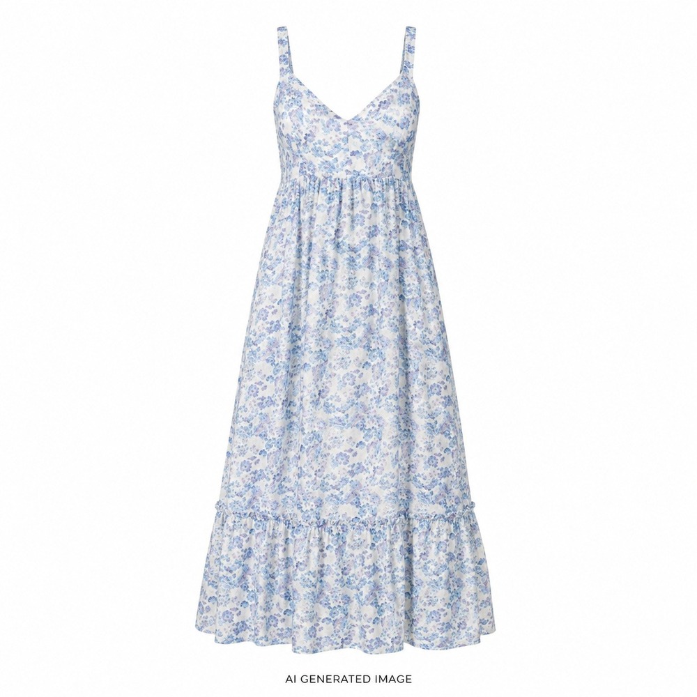 Lulus Maxi Dress Womens Small Blue Floral Tie-Back Tiered V-Neck Sleeveless Boho